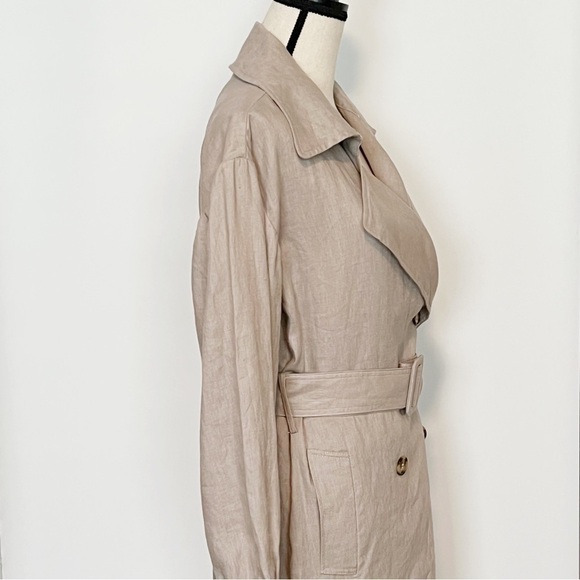 Avec Les Filles 100% Linen Belted Trench Coat Taupe Small NWOT - Picture 7 of 13